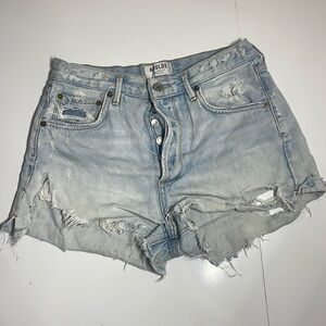 AGOLDE Light Wash Distressed High Waist Denim Cut Off Shorts size 28